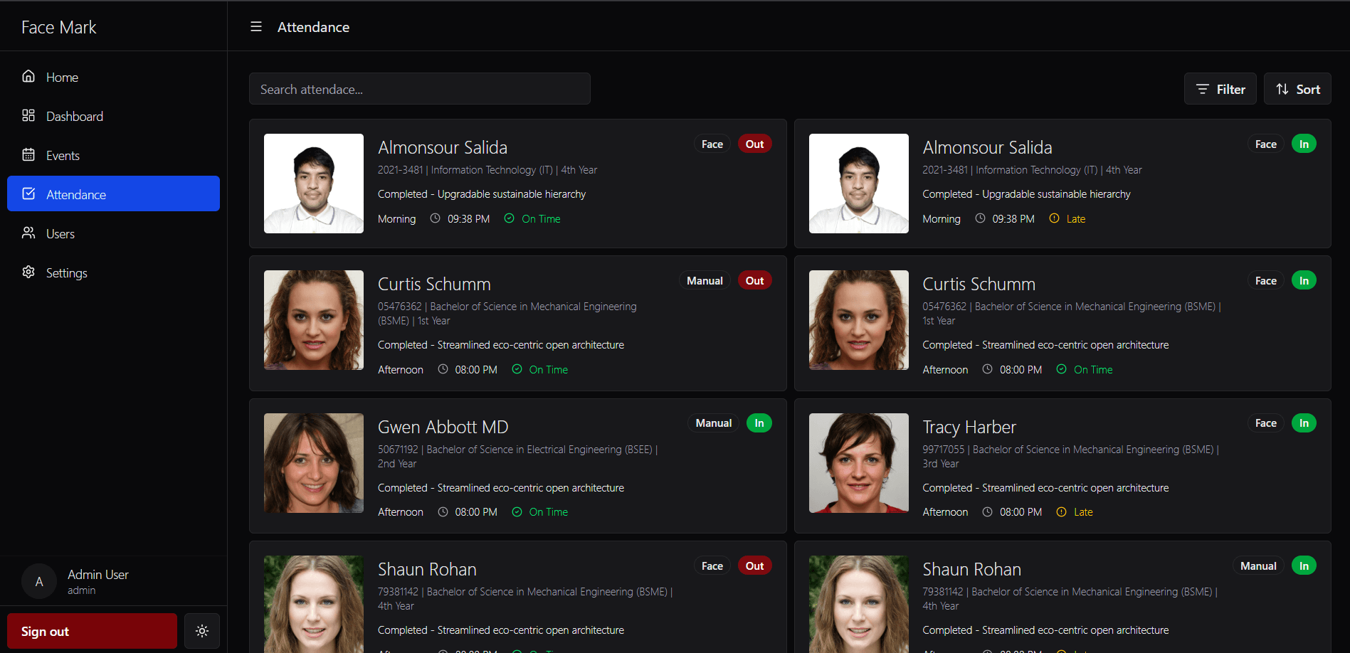 Attendance screenshot